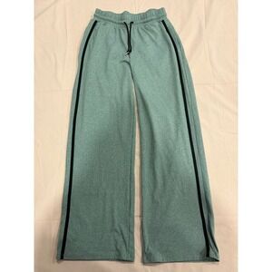 Feather Sage Green Wide Leg Lounge Pants Black Side Stripe Drawstring Large
